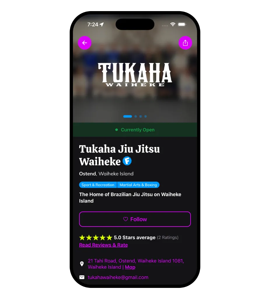 Business profile for Tukaha Jiu Jitsu on Waiheke Island