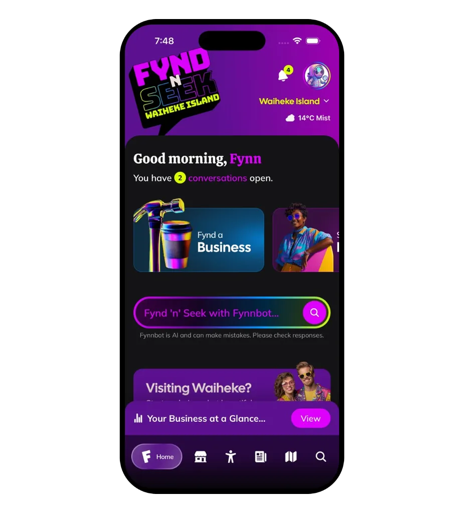 FyndnSeek home screen for Waiheke Island